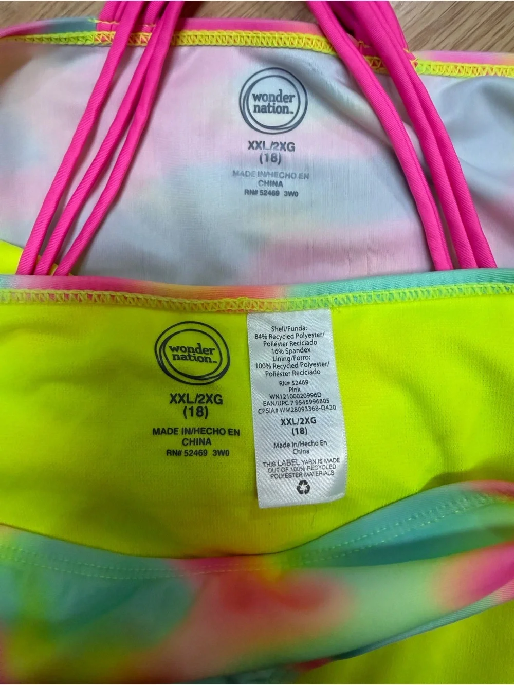 Wonder Nation Girls XXL 18 Unicorn Tropical Rainbow Tankini Swimsuit 2 Piece